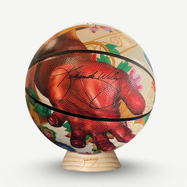 Give your game some art and colour with this limited edition basketball featuring Kehinde Wiley's 2017 painting, Death of St. Joseph.
Leather basketball in monogrammed cotton dust bag.