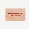 Original wood art tile by Jenny Holzer featuring red printed text, available for sale