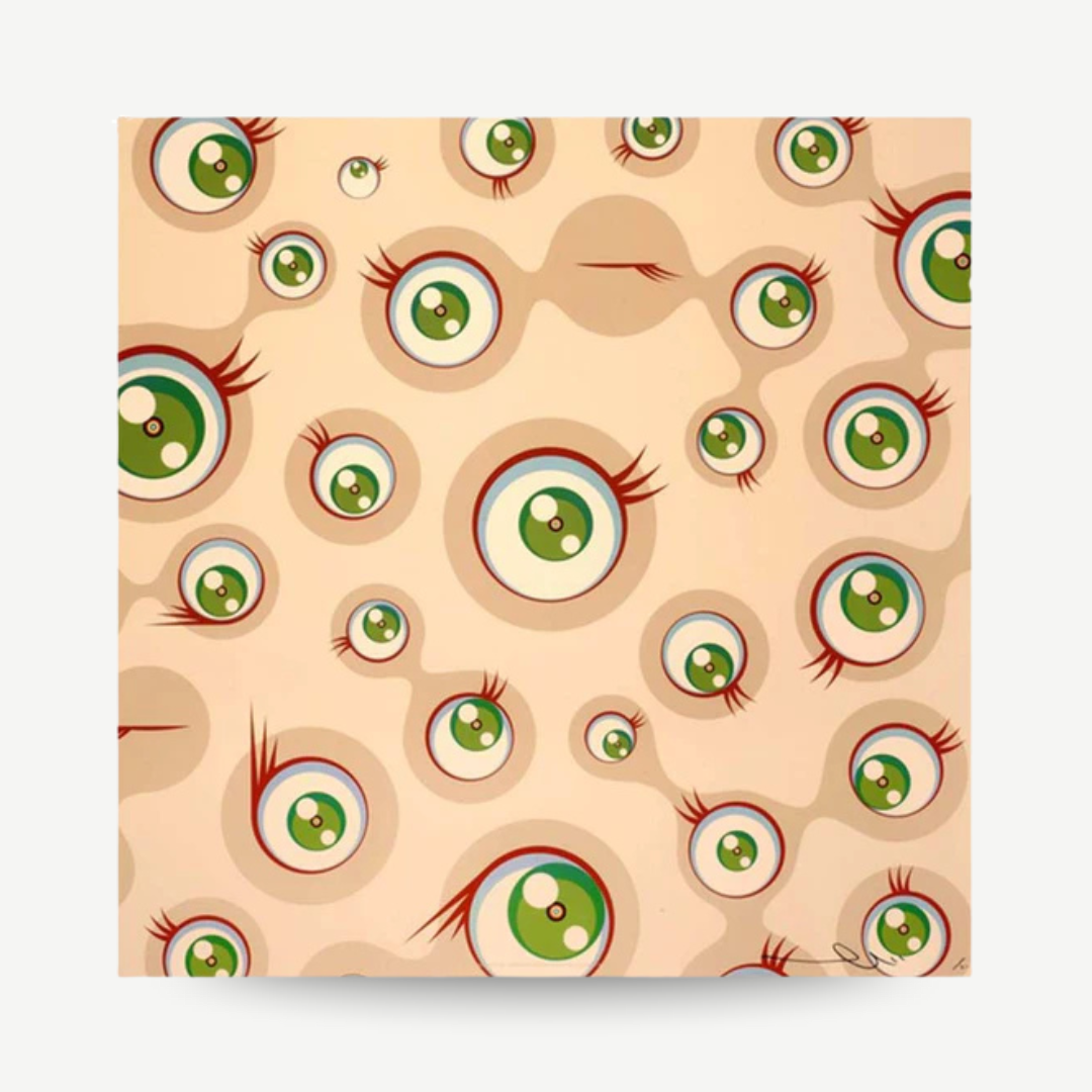 Original signed Takashi Murakami print for sale, authentic limited edition Japanese pop art print with bright colors Jellyfish Eyes