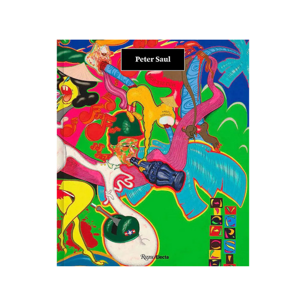 Colorful book cover with abstract design and 'Peter Saul' branding