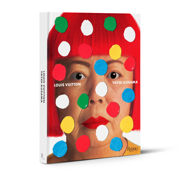 Book cover with colorful polka dots and a face, featuring Louis Vuitton and Yayoi Kusama.