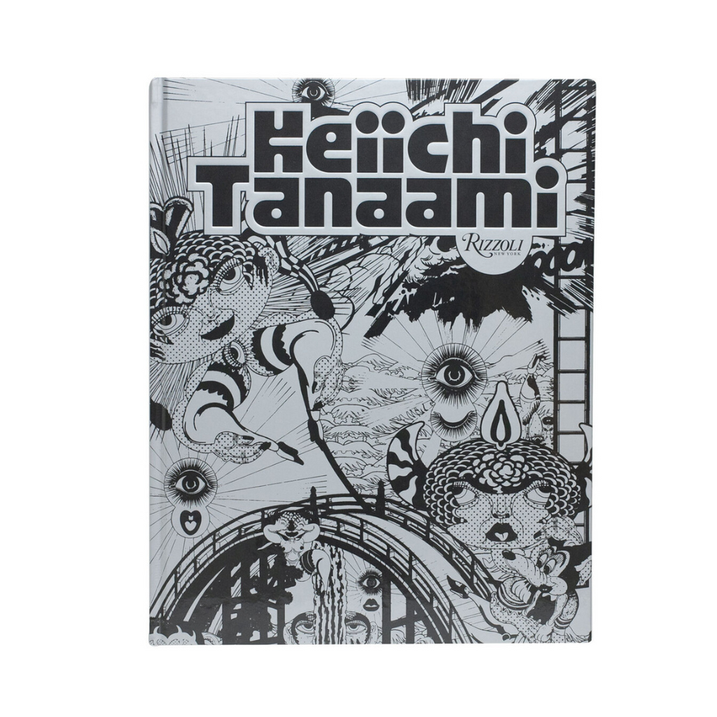 Book cover with black and white illustrations and 'Keiichi Tanaami' text on a white background
