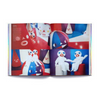 Open book showing colorful illustrations of cartoon-like characters on a white background