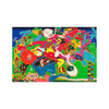 Colorful abstract artwork with various shapes and patterns on a white background by Peter Saul