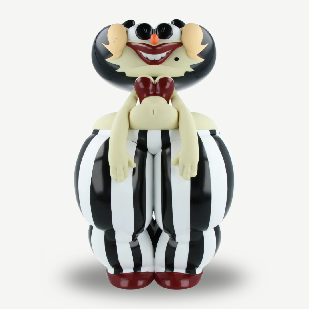 A limited-edition art toy designed by Dave Cooper, featuring a stylized, surreal character with exaggerated organic shapes, smooth glossy surfaces, and bold contrasting colors