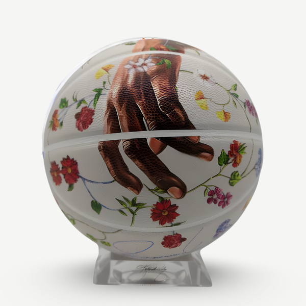 This limited edition, 2023 leather basketball features Kehinde Wiley’s 2008 painting Morpheus, reimagined from the Jean-Antoine Houdon 1777 marble sculpture of the same name.
