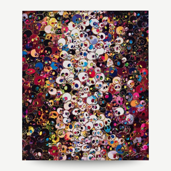 Colorful pattern of skulls on a dark background. Takashi Murakami - I don not rule my dreams, my dreams rule me original lithograph hand-signed