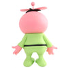 Ron English character with a pink head and green body on a white background
