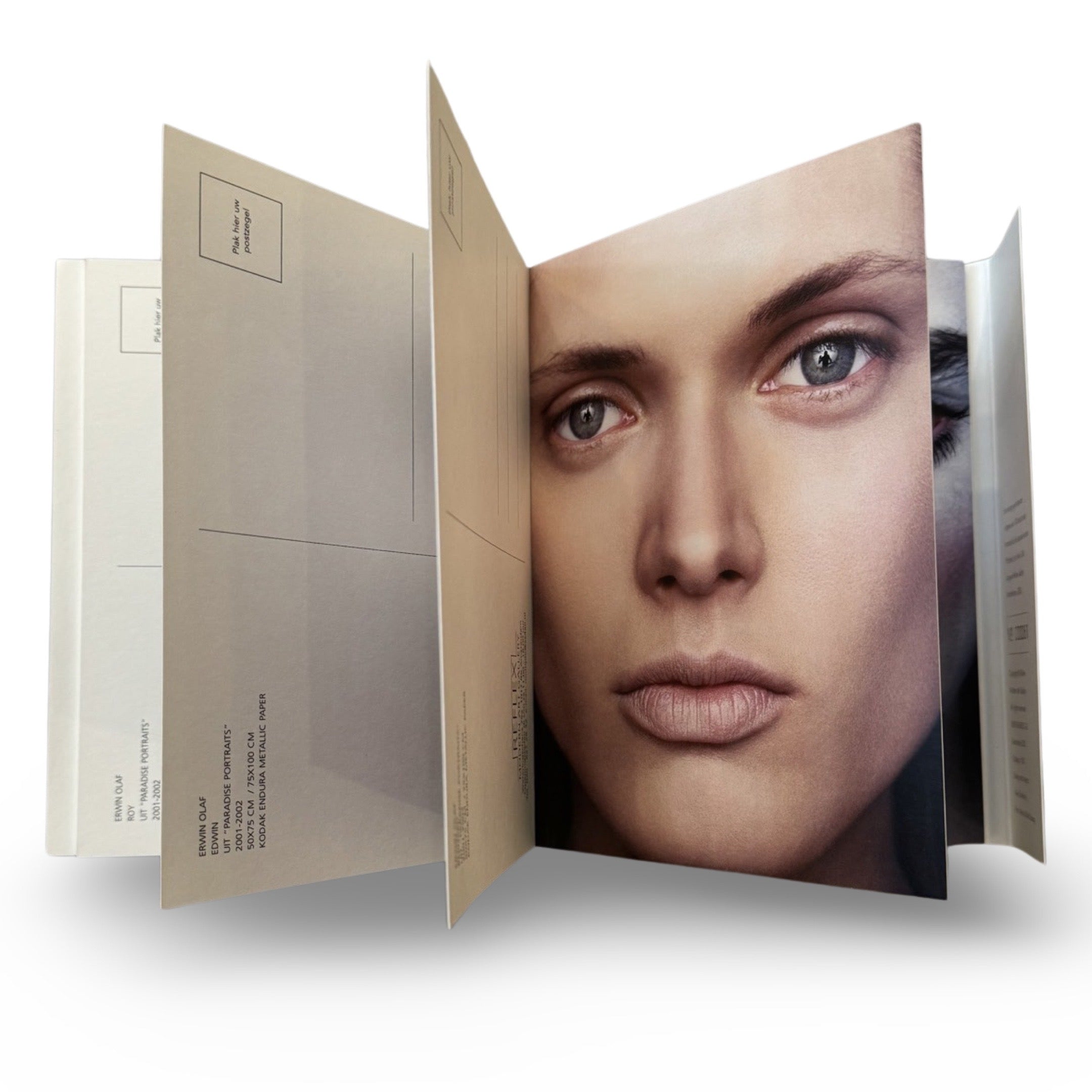A book cover featuring a close-up portrait of a person with a dark face illuminated by a light source, with the title 'Paradise Portraits' by Erwin Olaf.