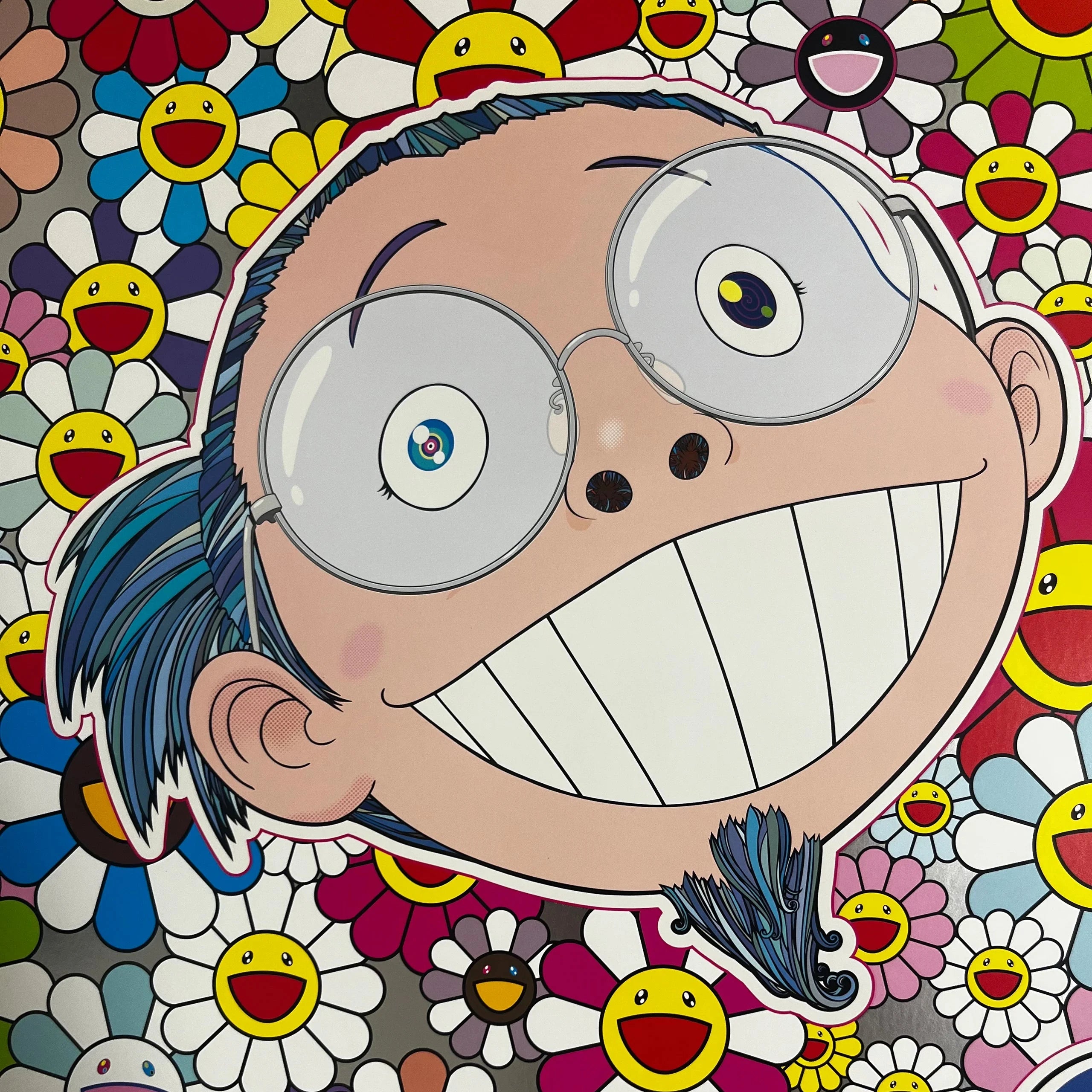 Takashi Murakami signed original print Flower print, smiling flower motif, limited edition offset lithograph