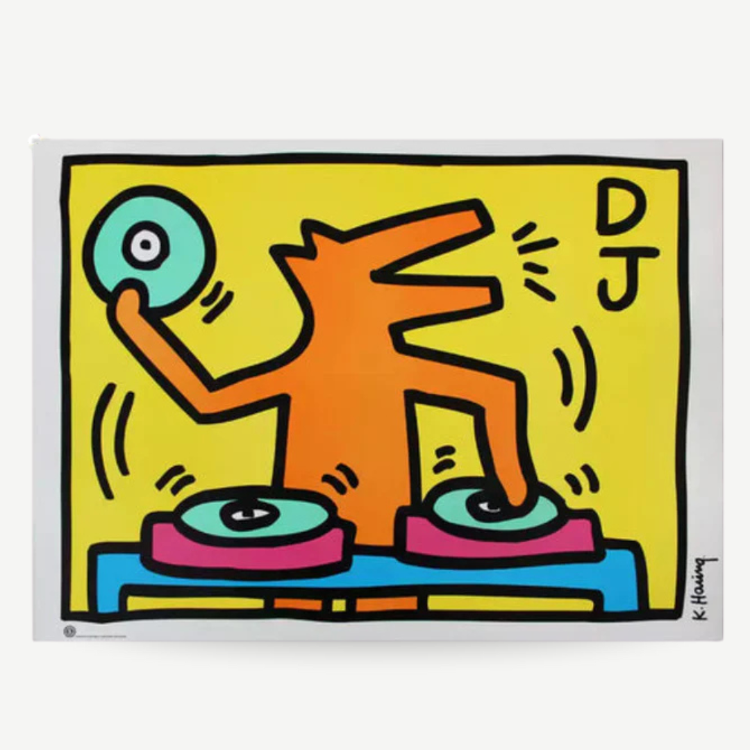 Original Keith haring poster for sale from the original pop shop, pop art classic poster DJ Dog