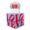 Snow globe with 'LOVE' text in red on a white background. Love by Robert Indiana official sculpture certified by the Morgan Art Foundation. Robert Indiana Collectible.
