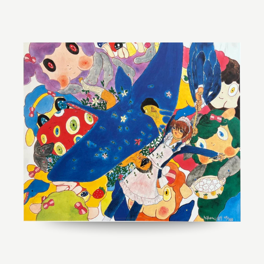 Signed Japanese artwork print by Murakami student Mahomi Kunikata for sale 