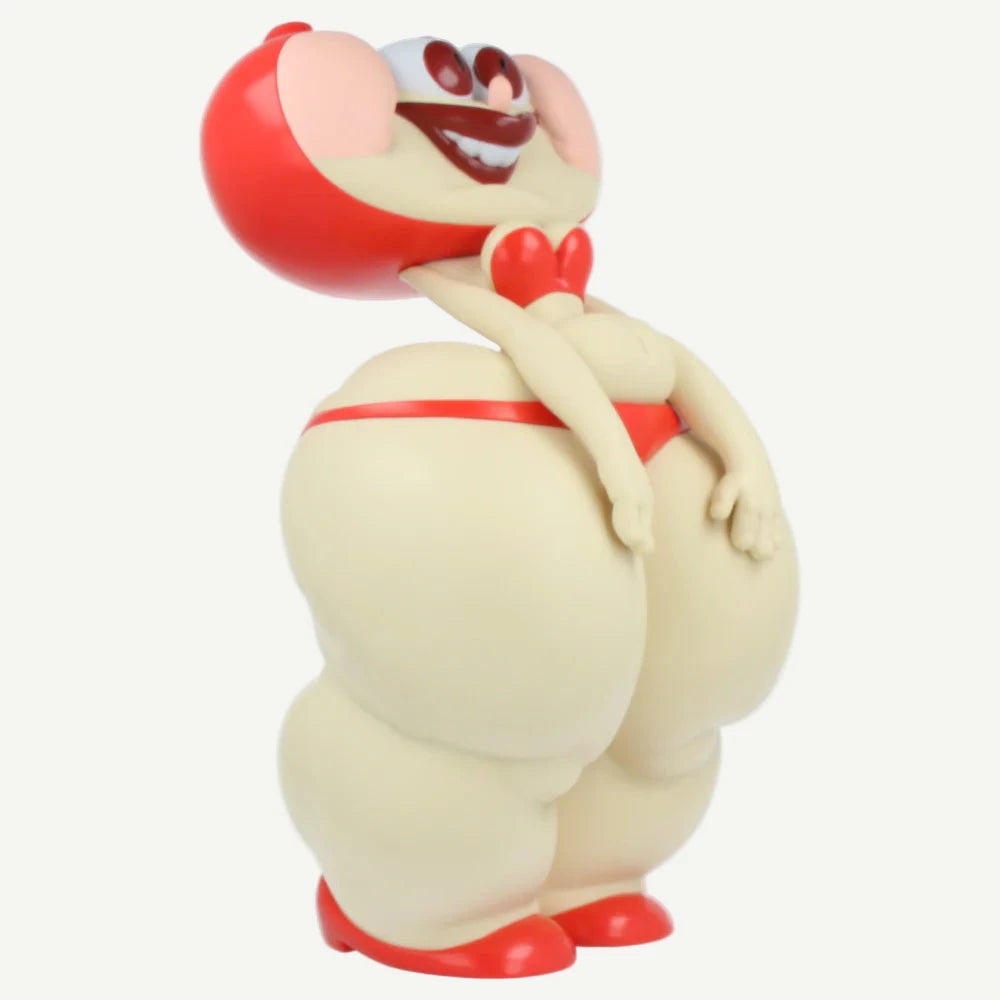 Toy figure of a character with a red hat and red shoes on a white background