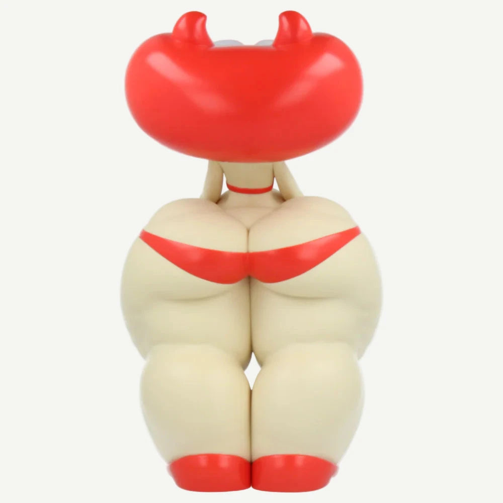 Toy figure with red and beige design on a white background