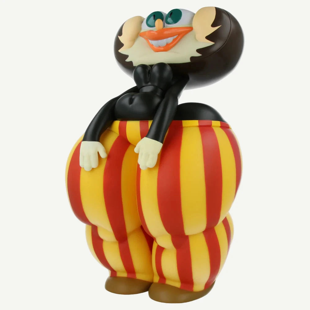 Cartoon character figurine with a striped outfit on a white background
