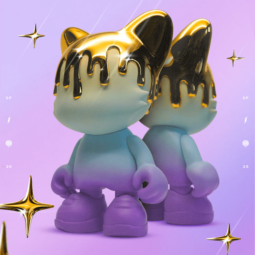 Superplastic rare art toy collectible,  limited edition vinyl designer figure for sale UberJanky Lilac Gold Drip