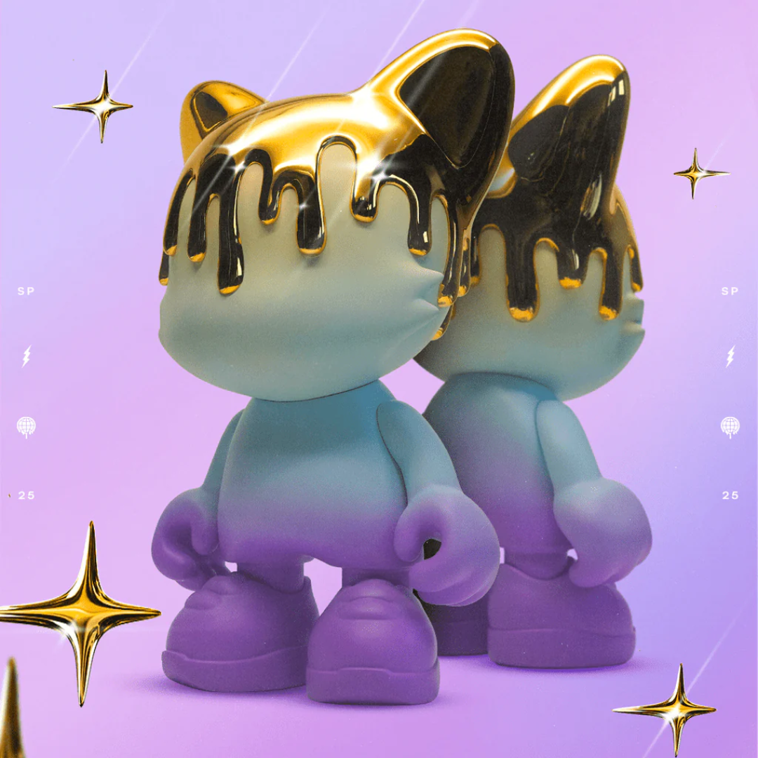 Superplastic rare art toy collectible,  limited edition vinyl designer figure for sale UberJanky Lilac Gold Drip