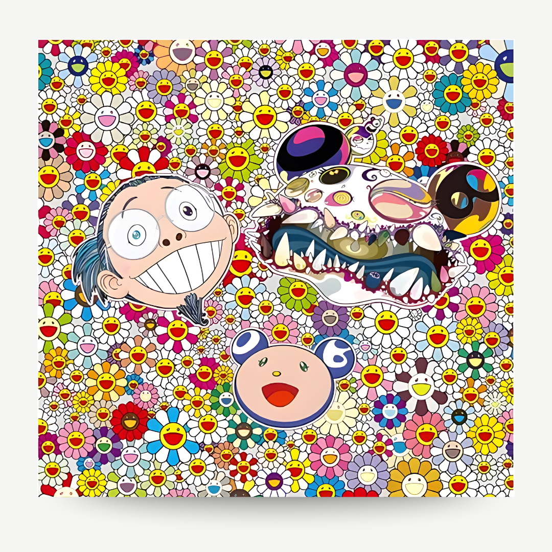 Takashi Murakami signed original print Flower print, smiling flower motif, limited edition offset lithograph
