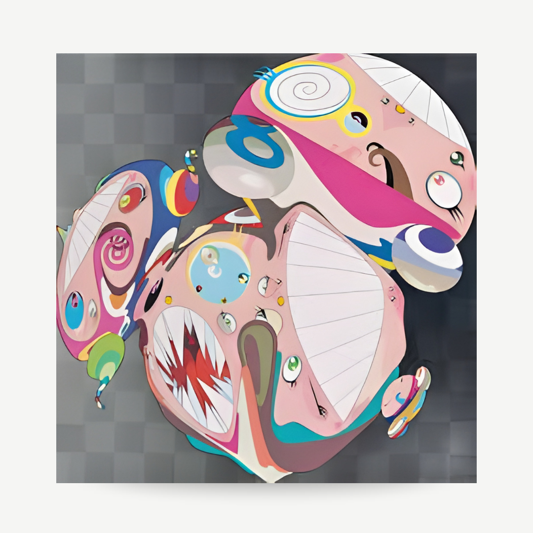 Original signed Takashi Murakami print for sale, authentic limited edition Japanese pop art print with bright colors and famous DOB design