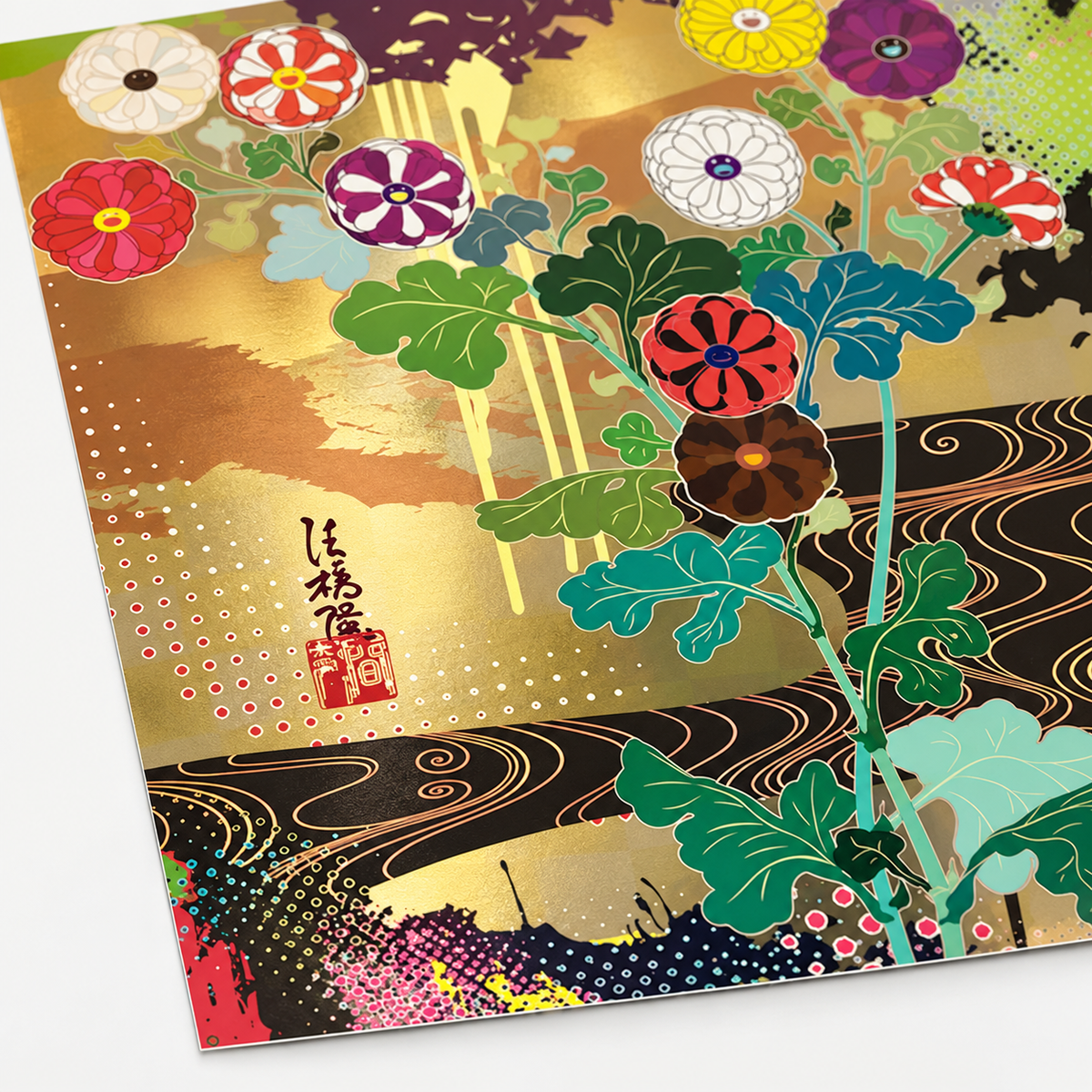 Takashi Murakami hand-signed original lithograph, limited-edition Japanese contemporary art print featuring the artist’s colorful Superflat style.
