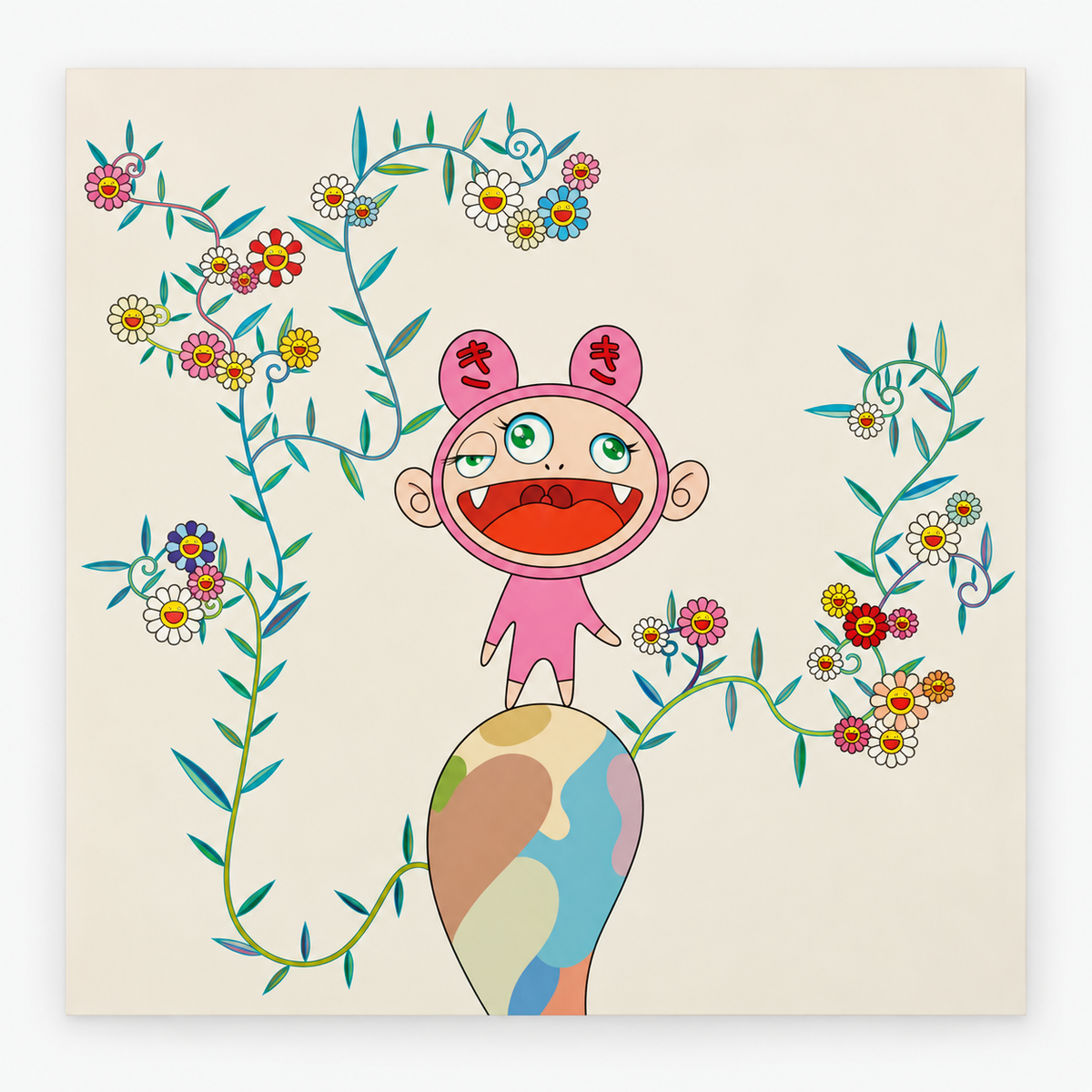 Takashi Murakami hand-signed original lithograph, limited-edition Japanese contemporary art print featuring the artist’s colorful Superflat style