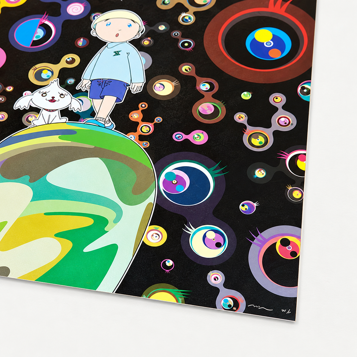 Takashi Murakami hand-signed original lithograph, limited-edition Japanese contemporary art print featuring the artist’s colorful Superflat style.