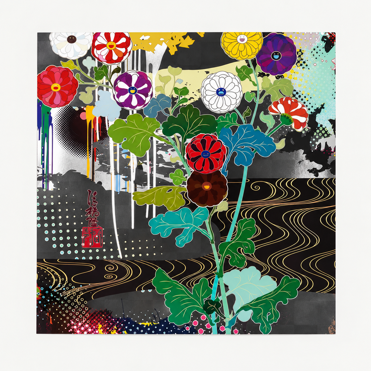 Takashi Murakami hand-signed original lithograph, limited-edition Japanese contemporary art print featuring the artist’s colorful Superflat style.