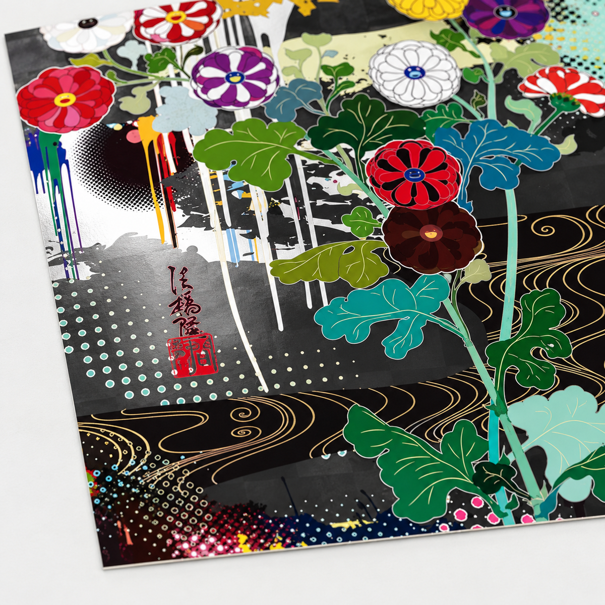 Takashi Murakami hand-signed original lithograph, limited-edition Japanese contemporary art print featuring the artist’s colorful Superflat style.