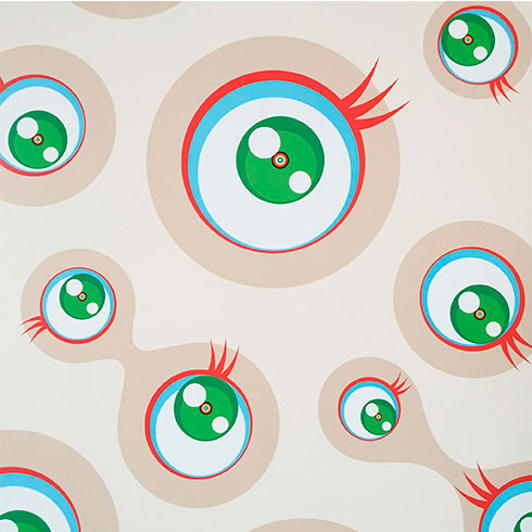 Original signed Takashi Murakami print for sale, authentic limited edition Japanese pop art print with bright colors Jellyfish Eyes