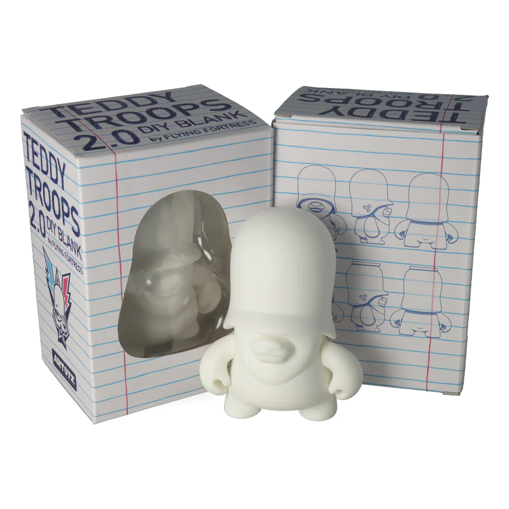 White collectible figurine by Flying Fortress character with a large head and small body on a white background